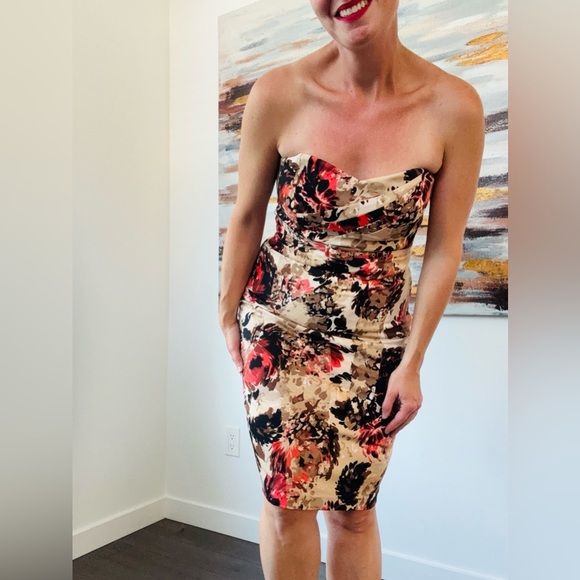 Floral Strapless Sweetheart Neckline Dress Medium - Picture 2 of 12